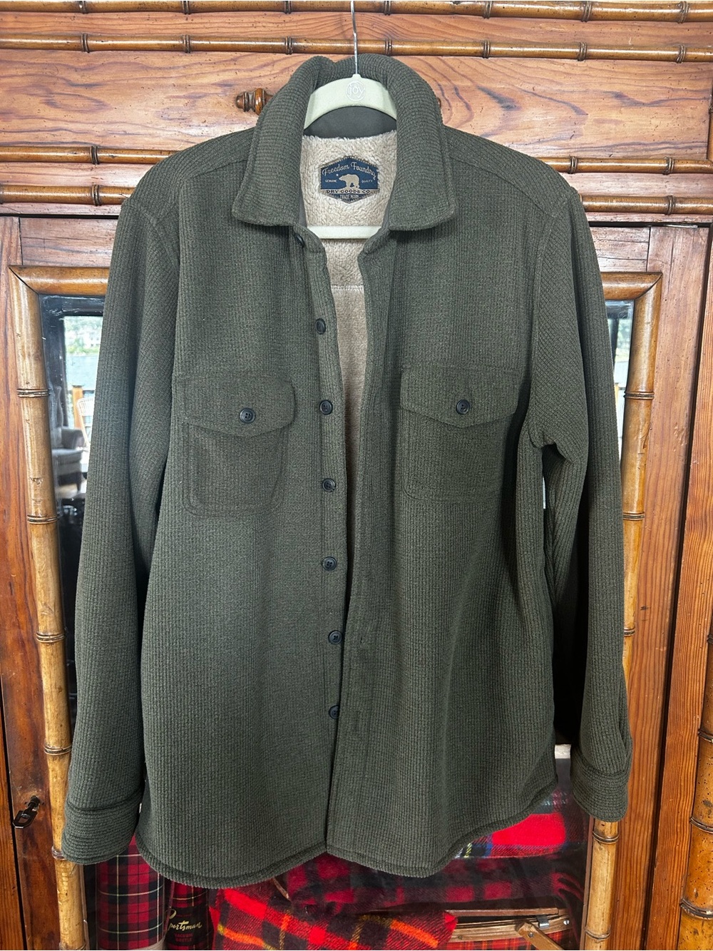 Timberland Olive Green Men's Sherpa-Lined Overshirt Jacket